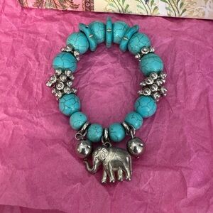 Chico's Turquoise and Silver Elephant Charm Bracelet
